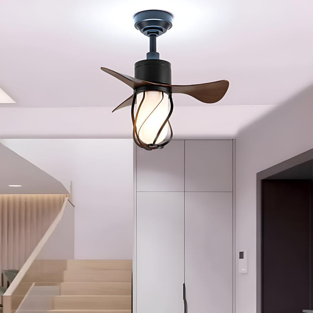 Vintage Enclosed Ceiling Fan With LED Light and Remote Control