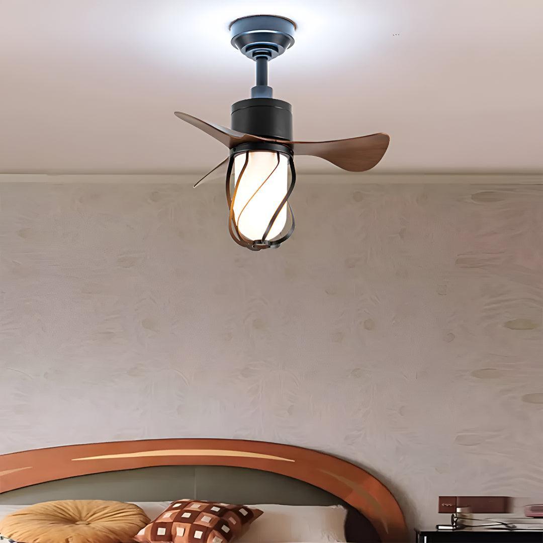 Vintage Enclosed Ceiling Fan With LED Light and Remote Control